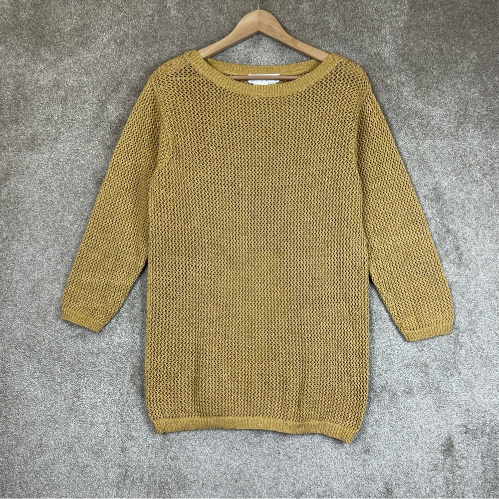 Outlander Studio Vintage Sweater Womens Small Gold Tunic 3/4 Sleeve Knit- 9286*